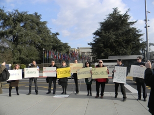 South Caucasian human rights activists stage protest near UN Geneva Office