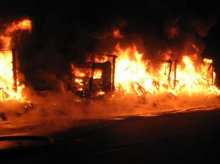 Truck heading from Armenia to Russia burnt completely in Georgia