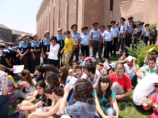 Protesters are holding sit-down strike near Yerevan Municipality building