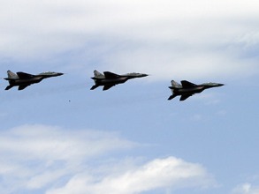 Karabakh Defense Army's attack aircrafts flying along line of contact