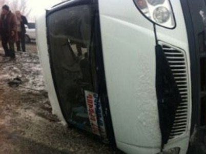 Gyumri public transport van turns over, there are injured
