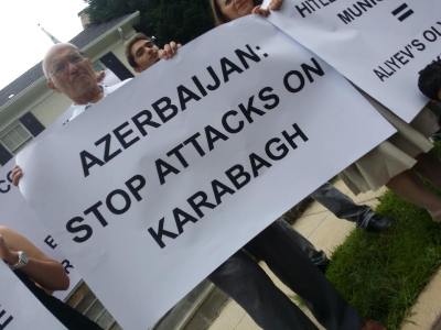 Armenian Americans protest near Azerbaijani embassy in Washington