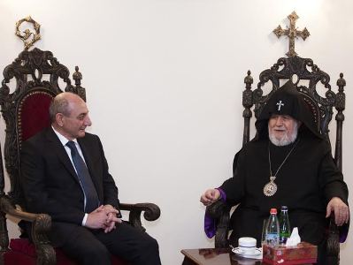 Karabakh President and Armenian Catholicos discuss Armenia-Artsakh-Diaspora trinity