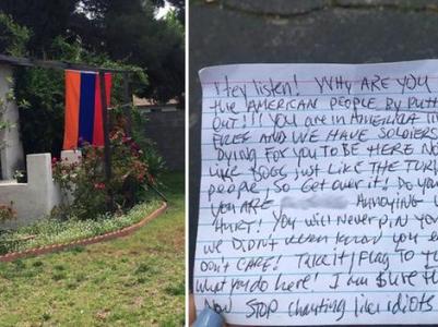 Los Angeles woman receives threatening note after hanging Armenian flag (PHOTO)