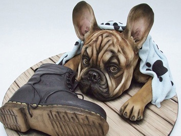 British pastry chef making dog cakes