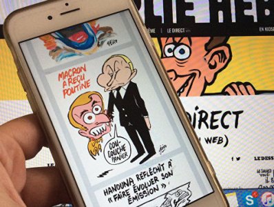 Charlie Hebdo-ն Մակրոնին պատկերել է Պուտինին կծող շնիկի տեսքով