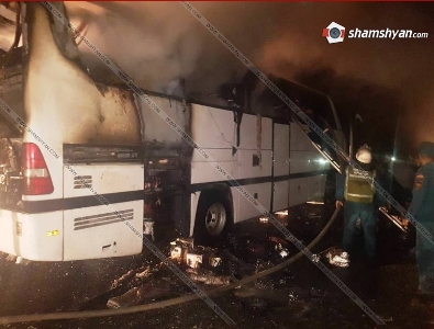 Large fire breaks out in passenger bus arriving in Armenia from Georgia (PHOTOS)