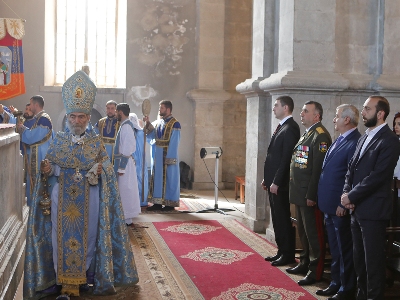 Armenian parliament speaker attends Divine Liturgy at St. Ghazanchetsots Cathedral in Shushi