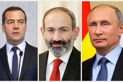 Armenia’s Pashinyan sends laudatory messages en route for Russia’s Putin, Medvedev