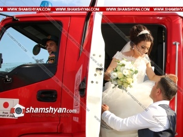Հրշեջ մեքենան՝ «հարսի ավտո»․ նախարար Ցոլակյանի նվերը՝ ԱԻՆ ակադեմիան ավարտած նորապսակներին