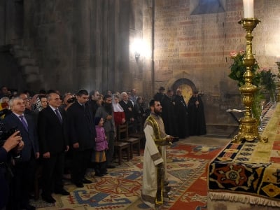 Artsakh president attends liturgy at Gandzasar monastery