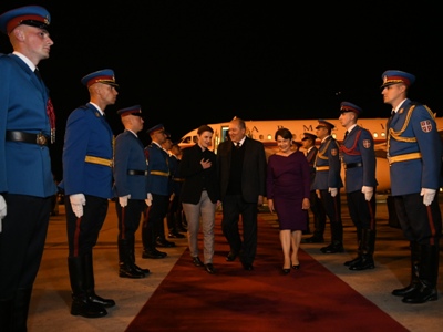 Armenia President arrives in Serbia, greeted by PM
