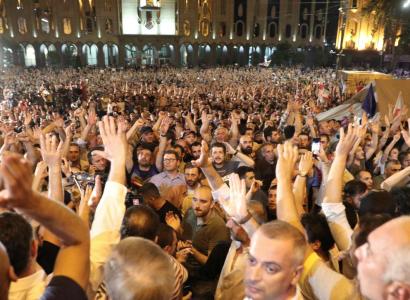 Dispersion of protest near Georgian parliament building leaves 10 wounded