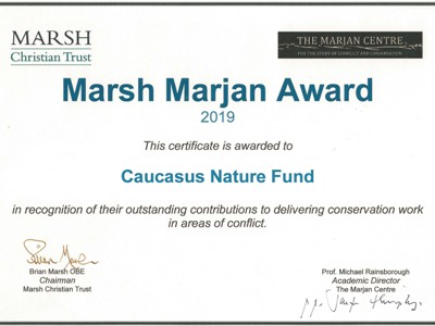 Caucasus Nature Fund awarded Marsh Marjan Prize for Conservation in Conflict Areas
