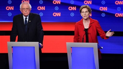 US Democratic presidential candidates argue about whether woman can become president