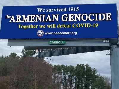 Massachusetts billboards: We survived the 1915, the Armenian Genocide. Together we will defeat COVID 19