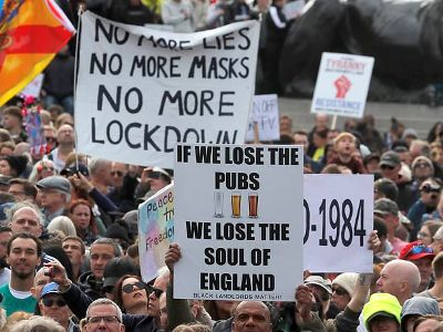 Protest staged in London against new COVID-19 restrictions