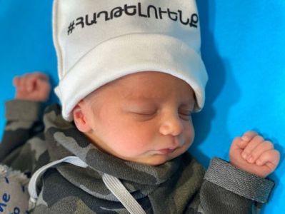 Artsakh newborn discharged from Yerevan hospital in military uniform