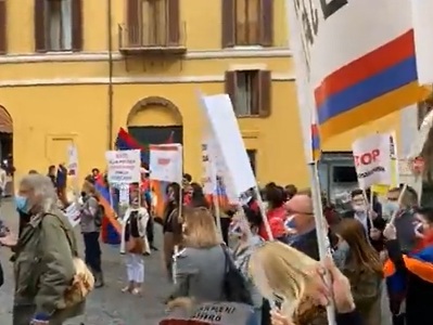 Armenian community of Rome holds demonstration against Azerbaijani aggression in Artsakh