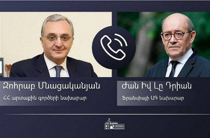 Armenia FM has telephone conversation with France colleague