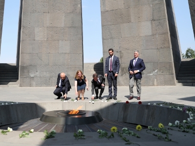 French Member of European Parliament, Armenian MPs visit Tsitsernakaberd Armenian Genocide Memorial