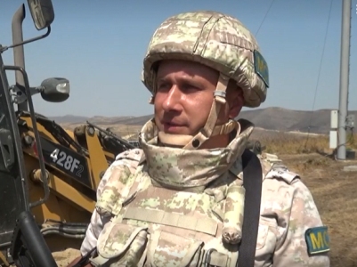 Russian peacekeepers ensure safety during construction of road leading to mobile phone tower in Karabakh