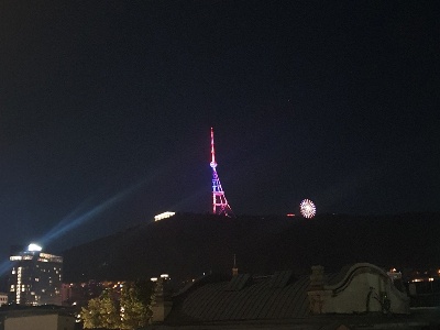 Georgia capital Tbilisi TV tower illuminated in colors of Armenia flag (PHOTOS)