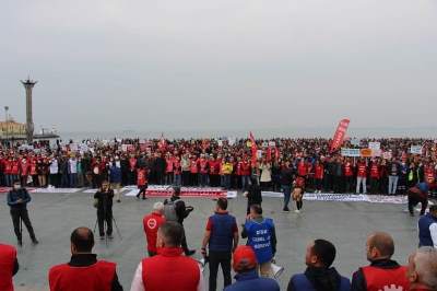Left-wing trade unions hold protest against Turkey's Erdogan in Izmir