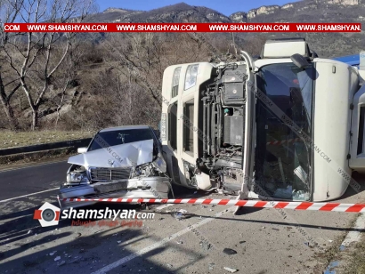 Խոշոր ավտովթար Տավուշի մարզում. բախվել են Mercedes-ն ու Man բեռնատարը. վերջինս կողաշրջվել է, կա վիրավոր