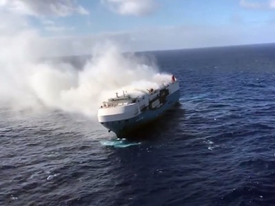 Ship with expensive cars on board is on fire in Atlantic Ocean