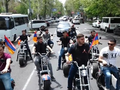 Protest action on motorcycles being in Yerevan