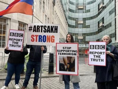 Armenians rally outside BBC office in UK to demand the truth about Artsakh