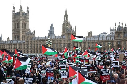 In London, tens of thousands of people took to the streets calling for a permanent ceasefire in Gaza