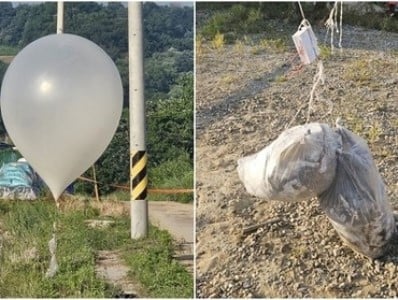 Trash balloon sent from North falls on South Korea presidential office compound