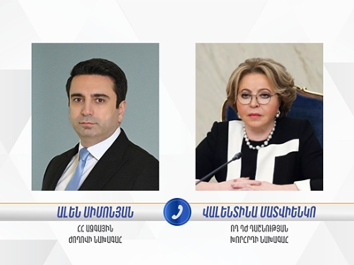 Armenia National Assembly speaker has phone conversation with Russia Federation Council chair