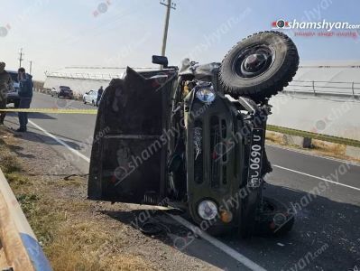 Աշտարակ-Նոր Գեղի ճանապարհին բախվել են ՊՆ-ի «Վիլիս»-ն ու «ՎԱԶ 2106»-ը. «Վիլիսը» շրջվել է. կան տուժածներ