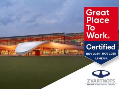 Yerevan’s Zvartnots international airport named ‘Great Place to Work’ by prestigious GPTW
