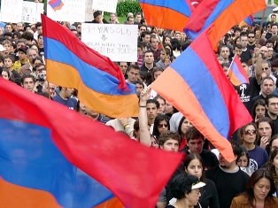 Armenians of France protest near Turkish pavilion at Paris book fair