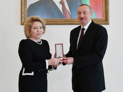 Azerbaijan President awards "Dostlug" Order to Valentina Matviyenko