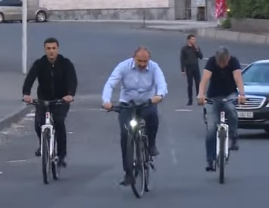 Armenia PM rides “counterrevolutionary” bike to work