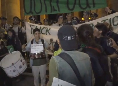 Citizens in defense of Amulsar screaming slogans and drumming in front of government building