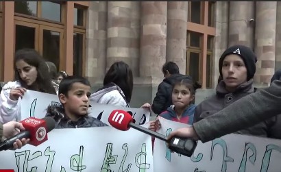 Armenian parents and children protest against closure of boarding schools