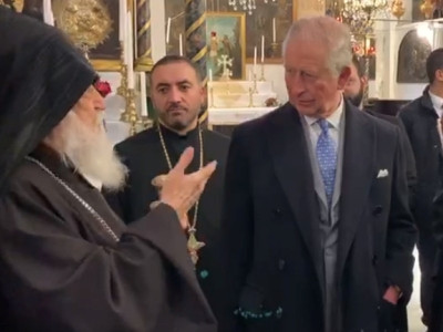 Prince Charles visits Armenian church at Church of the Nativity in Bethlehem