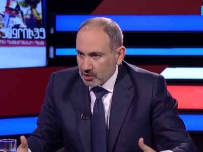 Armenia PM giving interview on Armenian Public Television