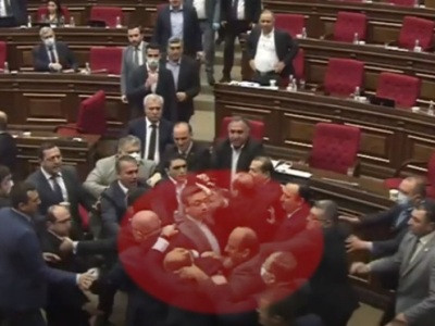 Which MP hits opposition Bright Armenia faction leader in the back?