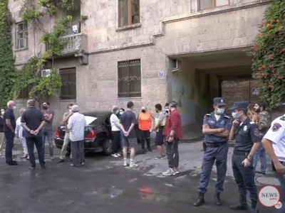 Yerevan building residents block road