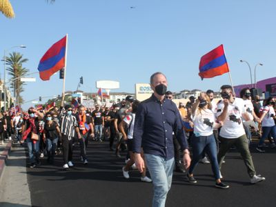 US Congressman Adam Schiff takes part in rally in defense of Armenia, Karabakh