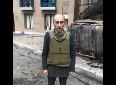 Karabakh ombudsman issues video message from shelled music school of capital Stepanakert