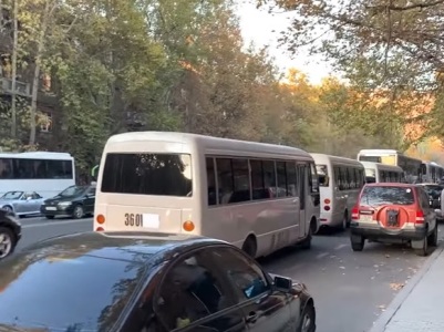 Tremendous amount of police forces concentrated on major street in Yerevan