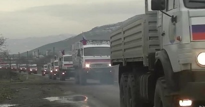 Russian peacekeepers in Artsakh escort 4th convoy of humanitarian aid cargo